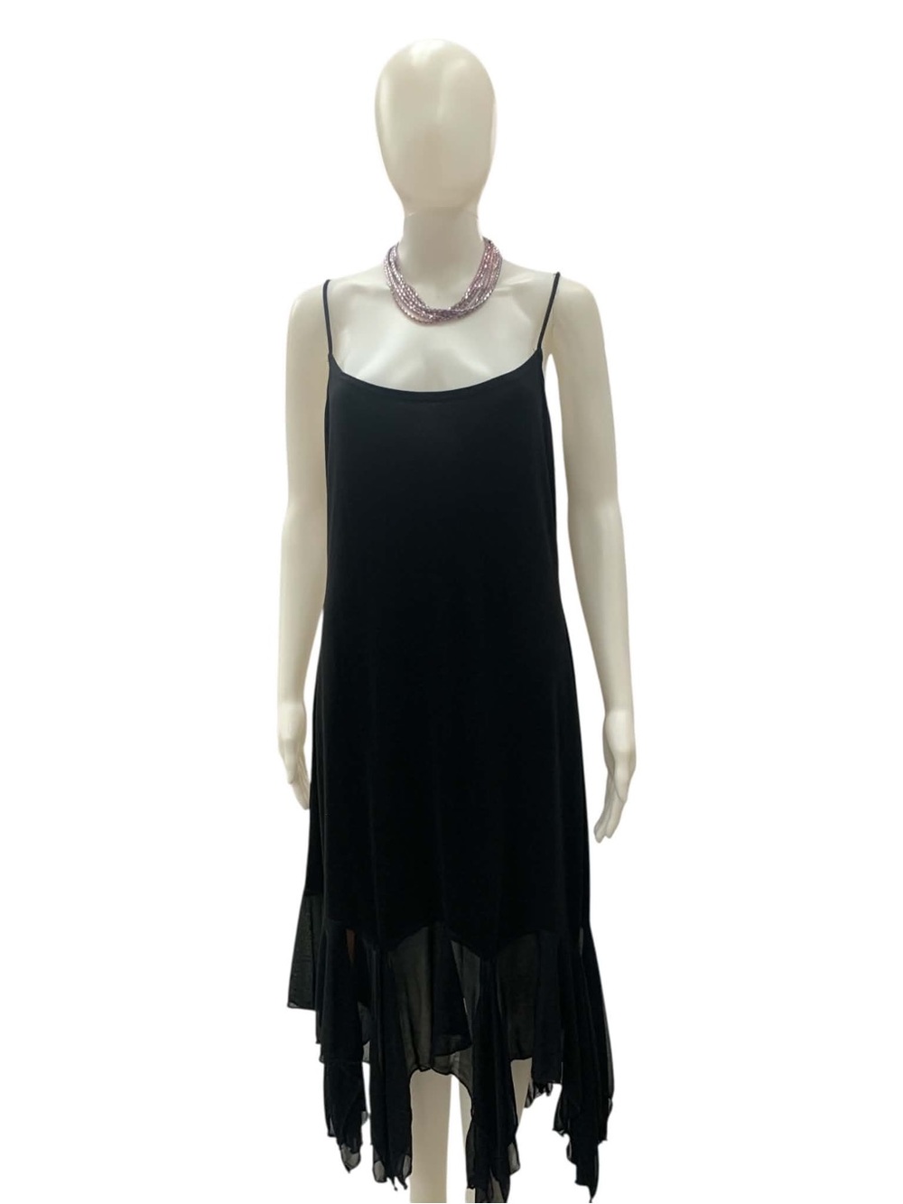 Onyx Black Asymmetrical Slip Dress with Handkerchief Hem Size L